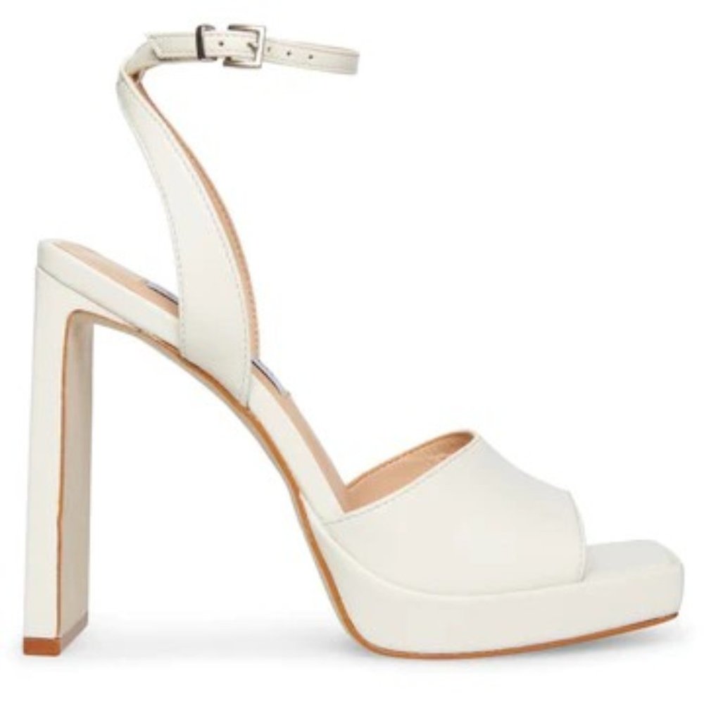 STEVE MADDEN PROPEL WHITE LEAT PLATFORM HEEL - Picture 1 of 3